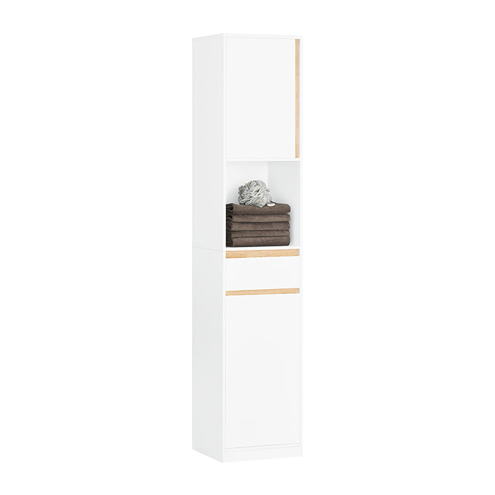 Hoge Badkamerkast - Opbergorganisator - Badkamerplank - Verstelbare Planken - Anti-Tip Ontwerp - MDF & Rubberhout - 35cm x 170cm x 33cm
