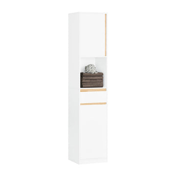 Hoge Badkamerkast - Opbergorganisator - Badkamerplank - Verstelbare Planken - Anti-Tip Ontwerp - MDF & Rubberhout - 35cm x 170cm x 33cm