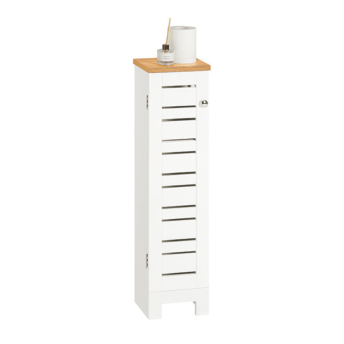 Small Toilet Paper Cabinet - Badkameropslag - Ruimtebesparend - MDF-constructie - Schimmelbestendig - Luchtdoorlatende latten - 20 cm x 79 cm x 18 cm