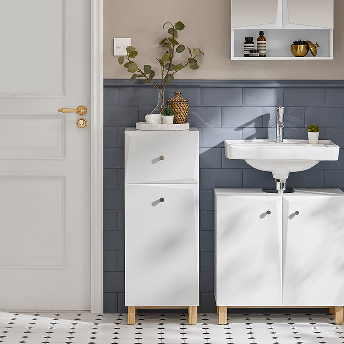 Waskast met Waszak - Wasverzamelaar - Wasmand - MDF-constructie - Anti-Tip-veiligheidsfunctie - Eenvoudige montage - 34 cm x 90 cm x 30 cm