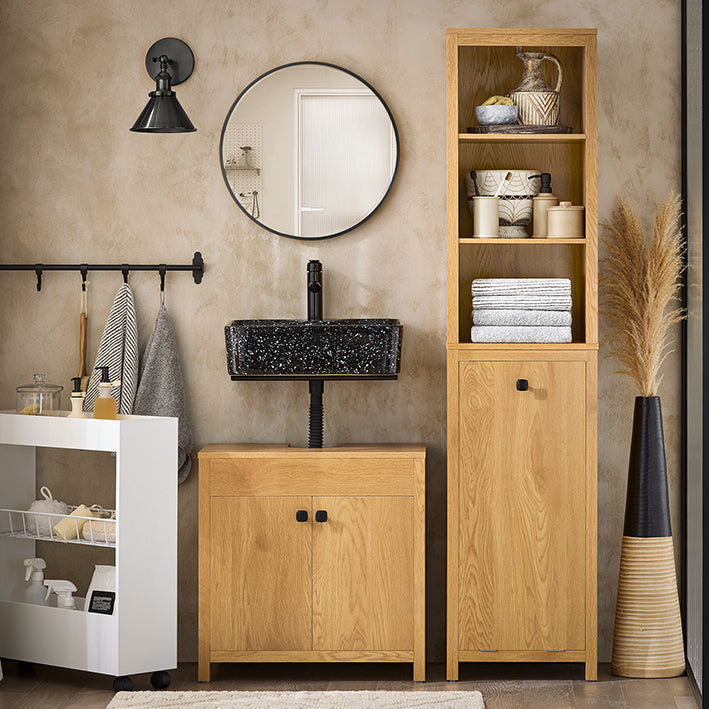 Badkamer Hoge Kast - Opbergkast - Wassorteerder - MDF PB Materiaal - 40kg Capaciteit - 40x173x35cm - Wandmontage