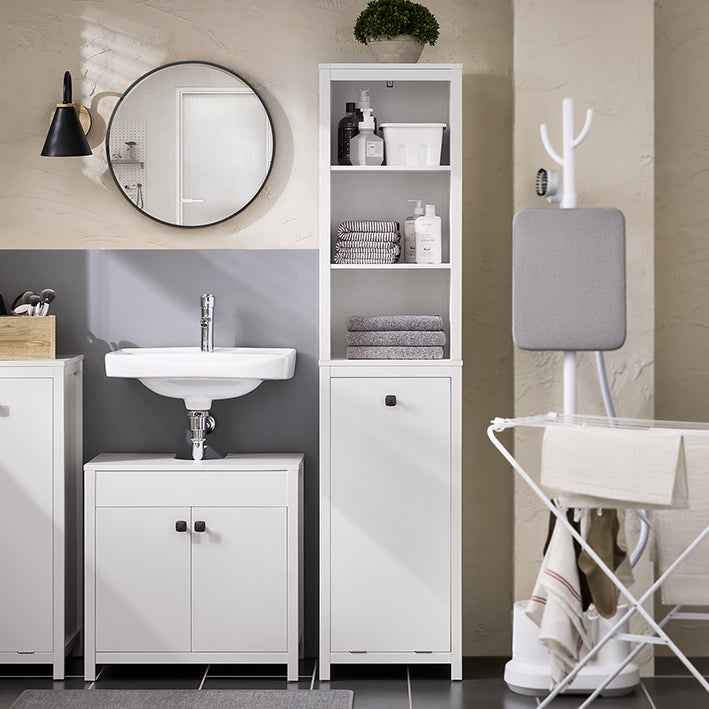 Badkamer Hoge Kast - Linnenopberger - Badkamerorganizer - MDF E1 PB E1 - 40kg Draagvermogen - 40x173x35cm - Wandmontage