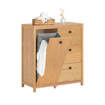 Waskast met uitklapbare waszak - Badkamerkast - Wasmand - Vochtbestendige voetkussens - Drie opbergladen - Flexibel sorteren - 80 cm x 90 cm x 35 cm