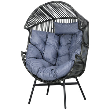 Rattan tuinstoel met kussens - PE-rattan fauteuil | Kleur: Grijs | Afmetingen: 89x75x143 cm