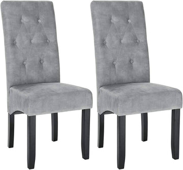 2 eetkamerstoelen hoge rugleuning massief hout fluweel | Lichtgrijs | 47x42x107 cm