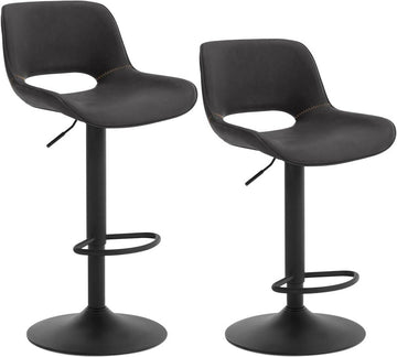 Barkrukken 2-delige set, verstelbaar, met voetsteun en kunstleer | Anthraciet | 49x49x84-106,5 cm