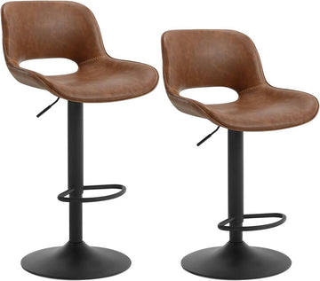 Set van 2 verstelbare barkrukken met voetsteun kunstleer | Bruin | 49x49x84-106,5 cm