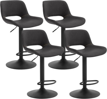 Barkrukken 4-delige set, verstelbaar, met rugleuning en voetsteun | Anthraciet | 49x49x84-106,5 cm