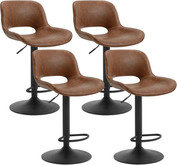 Set van 4 verstelbare barstoelen met voetsteun | Bruin | 49x49x84-106,5 cm