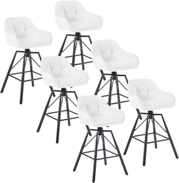 6 barstoelen met rugleuning, draaibaar en gevoerd | Crème, donkergrijs, zwart | 51x53x94,5 cm