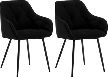 Eetkamerstoel fluweel metalen poten 2-delige set | Zwart | 56x53x83,5 cm