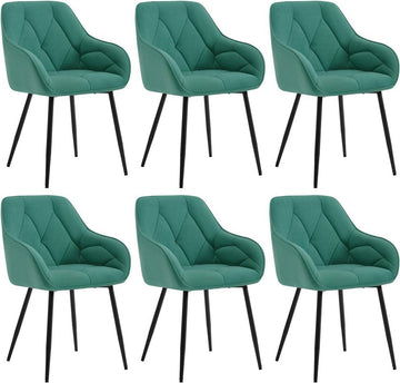 6-delige fluwelen eetkamerstoelset met armleuningen | Turquoise | 56x53x83,5 cm