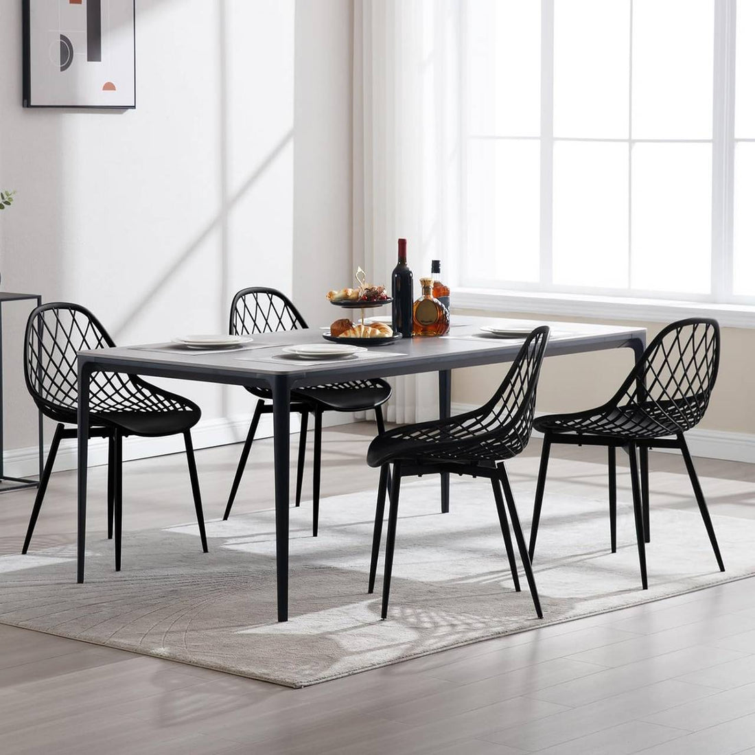 Matstolar set om 4 med ihåligt ryggstöd och metallben | 52x53x83,5 cm