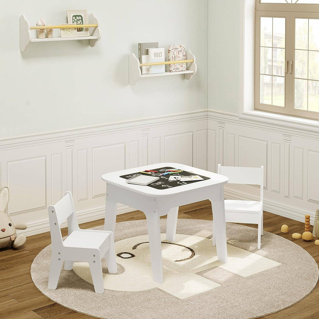 Kindertafel met 2 stoelen en opbergruimte | Wit | 60x60x49 cm