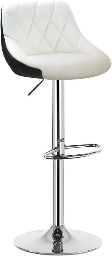 Barkruk met rugleuning van kunstleer en chroom | Wit+Zwart | 32,5x34,5x86-106 cm