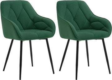 Eetkamerstoelen 2 stuks van fluweel met metalen poten | Donkergroen | 56x53x83,5 cm