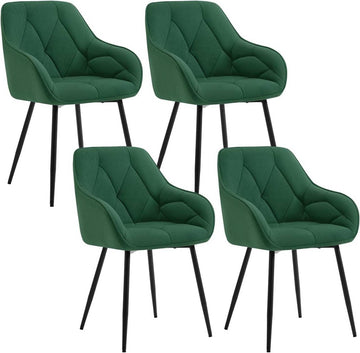 Eetkamerstoelen 4-delige fluwelen set met armleuningen | Donkergroen | 56x53x83,5 cm