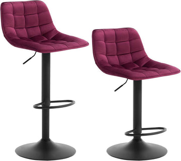 Set van 2 barkrukken met rugleuning van fluweel en metaal | Bordeaux | 42,5x35x82,5-104 cm