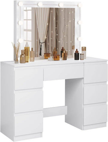 Make-uptafel met spiegel en ledverlichting | Wit | 107x39,5x140,5 cm