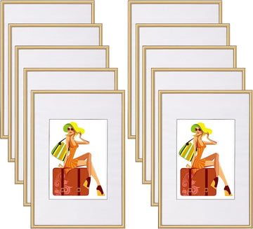 Fotolijstenset met passe-partout, kunststof en echtglas, 10 stuks | Goud | 21x29,7 cm