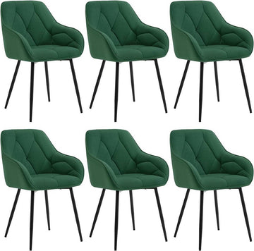 Eetkamerstoelen 6-delige set van fluweel met metalen poten | Donkergroen | 56x53x83,5 cm