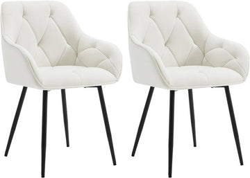 Ergonomische eetkamerstoel 2-delige set van fluweel met metalen poten | Crème | 56x53x83,5 cm