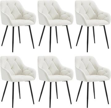 Set van 6 fluwelen eetkamerstoelen met armleuningen | Crème | 56x53x83,5 cm