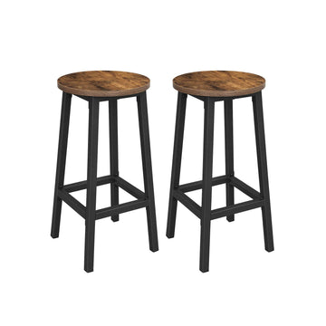Vintage barstoelen bruin-zwart set van 2, houten zitting, stalen frame, 32 x 65 cm, 150 kg