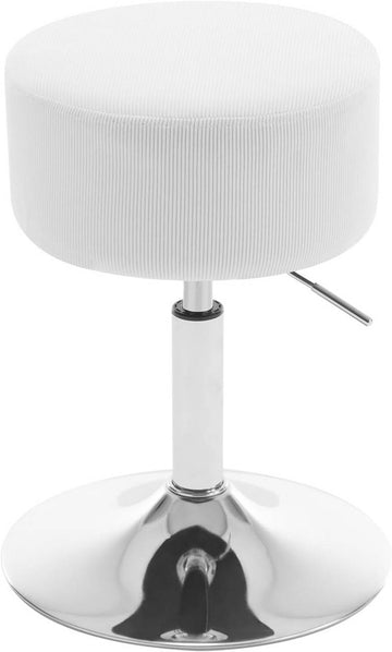 Ronde barkruk verstelbaar draaibaar met ribstof zitting | Wit | 35,5x35,5x44-56 cm