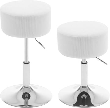 Ronde barstoelen set van 2, verstelbaar draaibaar, gevoerd ribfluweel | Wit | 35,5x35,5x44-56 cm