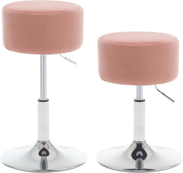 Ronde barhockers set van 2, verstelbaar en draaibaar, roze | Roze | 35,5x35,5x44-56 cm
