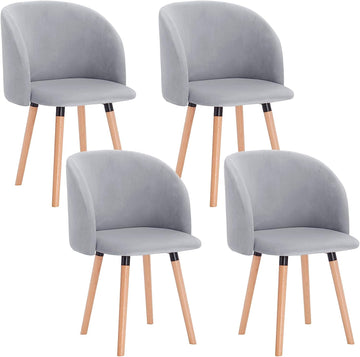 Set van 4 eetkamerstoelen met armleuningen en fluwelen zitting