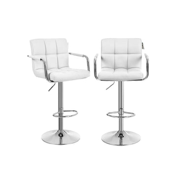 Set van 2 barkrukken met armleuningen – verstelbaar – industriële stijl – PU – wit