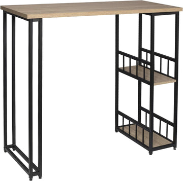 Bartafel bistrotafel met 2 legplanken, metalen frame en MDF | Licht eiken | 120x50x105 cm