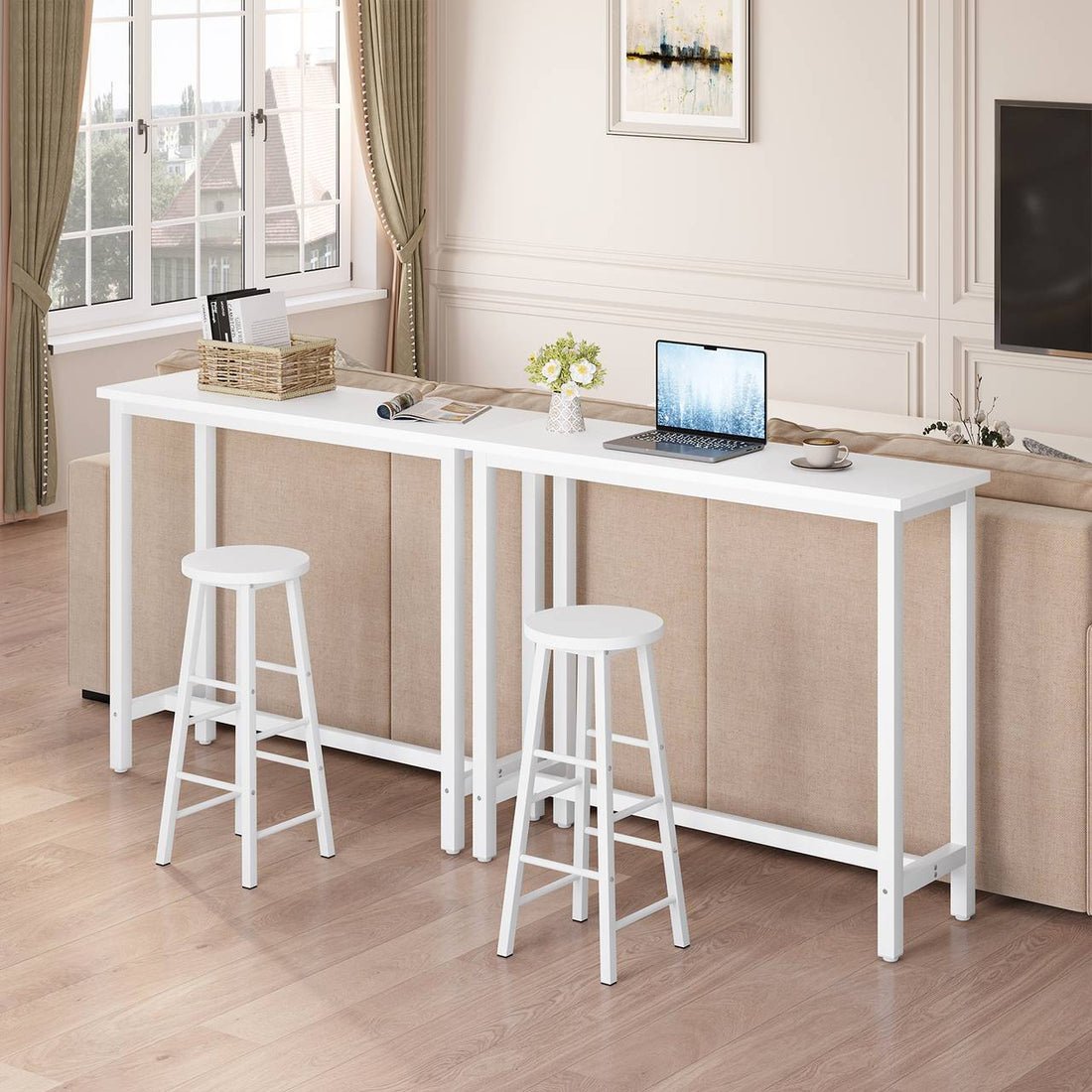 Barbordsset med metallram och vit MDF-bordsskiva | Vit | 120x40x100 cm