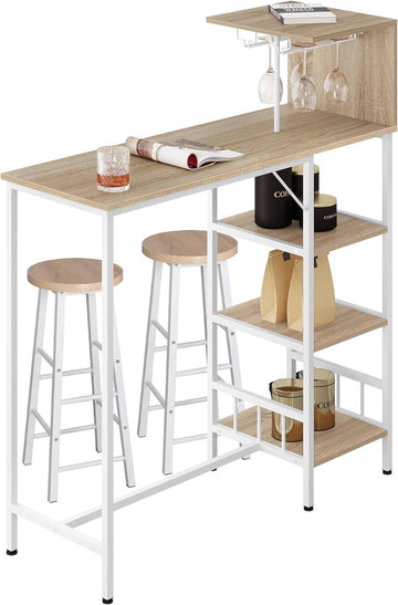 Bartafelset met 2 barkrukken, 3 planken en wijnglashouders | 110x40x125 cm