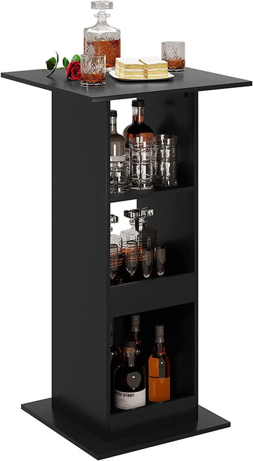 Bartafel met 3 opbergvakken van houtmateriaal | Zwart | 60x60x109 cm