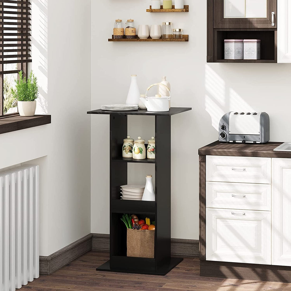 Barbordsstativ med 3 förvaringsfack i trämaterial | Svart | 60x60x109 cm