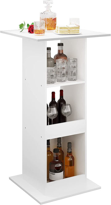 Bartafel met 3 legplanken van houtmateriaal | Wit | 60x60x109 cm