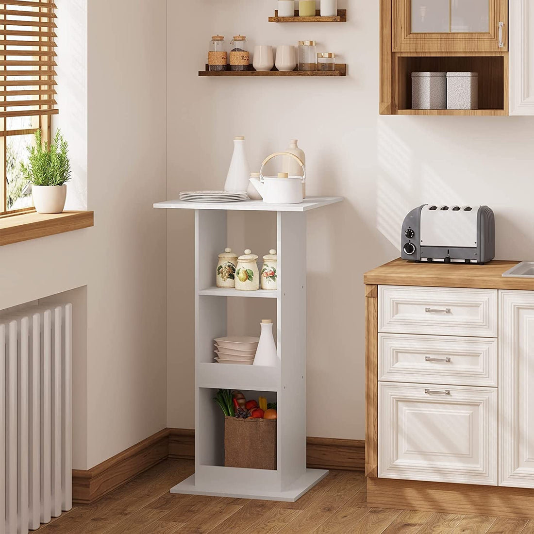 Barbordsats med 3 hyllor trämaterial | Vit | 60x60x109 cm