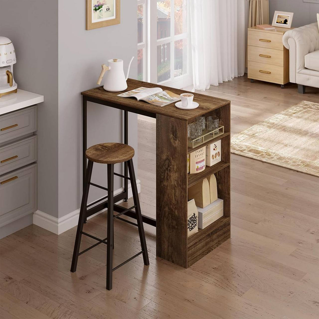 Bartbord med 3 hyllplan | Vintagebrun + svart | 91x49x91 cm