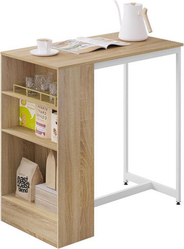 Bartafel met 3 legplanken | Lichte eik en wit | 91x49x91 cm