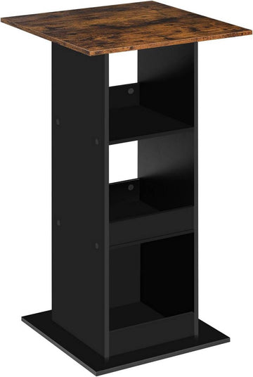 Bartafel met 3 opbergvakken van houtmateriaal | Rustiek bruin en zwart | 60x60x109 cm