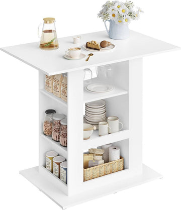 Bartafel met opbergruimte, 2 glashouders en 3 vakken | Wit | 105x68x94 cm