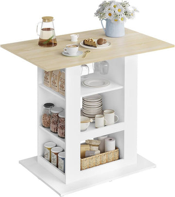Bartafel met opbergruimte en glazenhouders | Lichte eik + wit | 105x68x94 cm