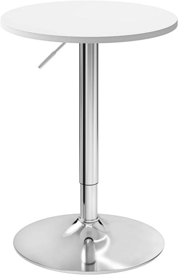 In hoogte verstelbare bartafel met ronde MDF-tafelblad | Wit | 52x52x69,5-91,5 cm