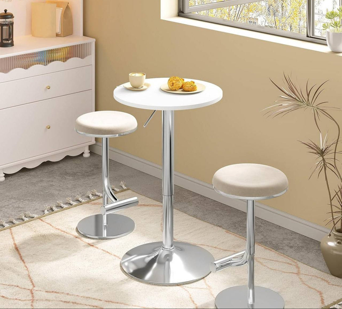 Höj- och sänkbart barbord med rund MDF-bordsskiva | Vit | 52x52x69,5-91,5 cm