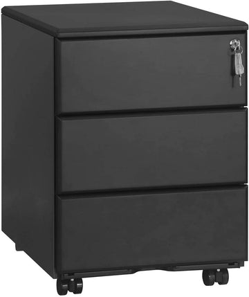 Rolcontainer archiefkast met 3 laden | Zwart | 52,4x39x54 cm