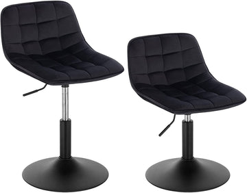 Set van 2 draaibare fluwelen barkrukken met rugleuning | Zwart | 35x42,5x60,5-72 cm