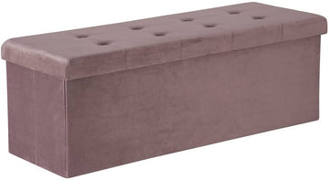 Opbergbank met zitkussen en klep, inklapbaar, fluweel Roze | 110x37,5x38 cm